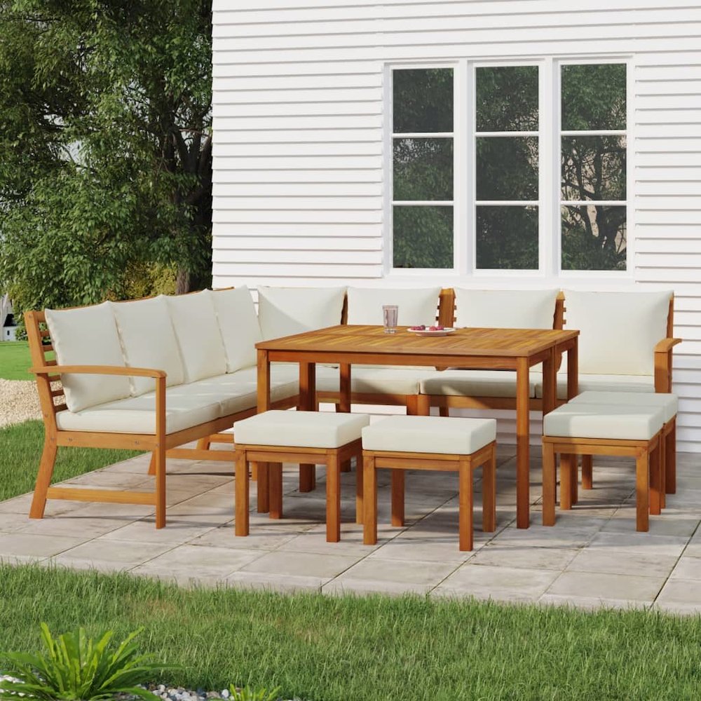 Garden Dining Set Natural wood, cream. Picture 1