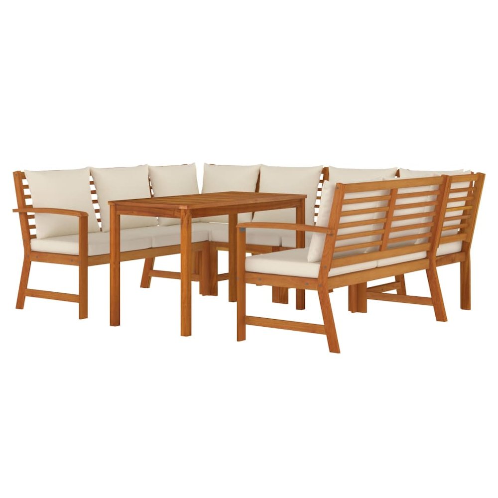 Patio Dining Set Cream White, Wood Solid Acacia Wood, 100% Polyester. Picture 3