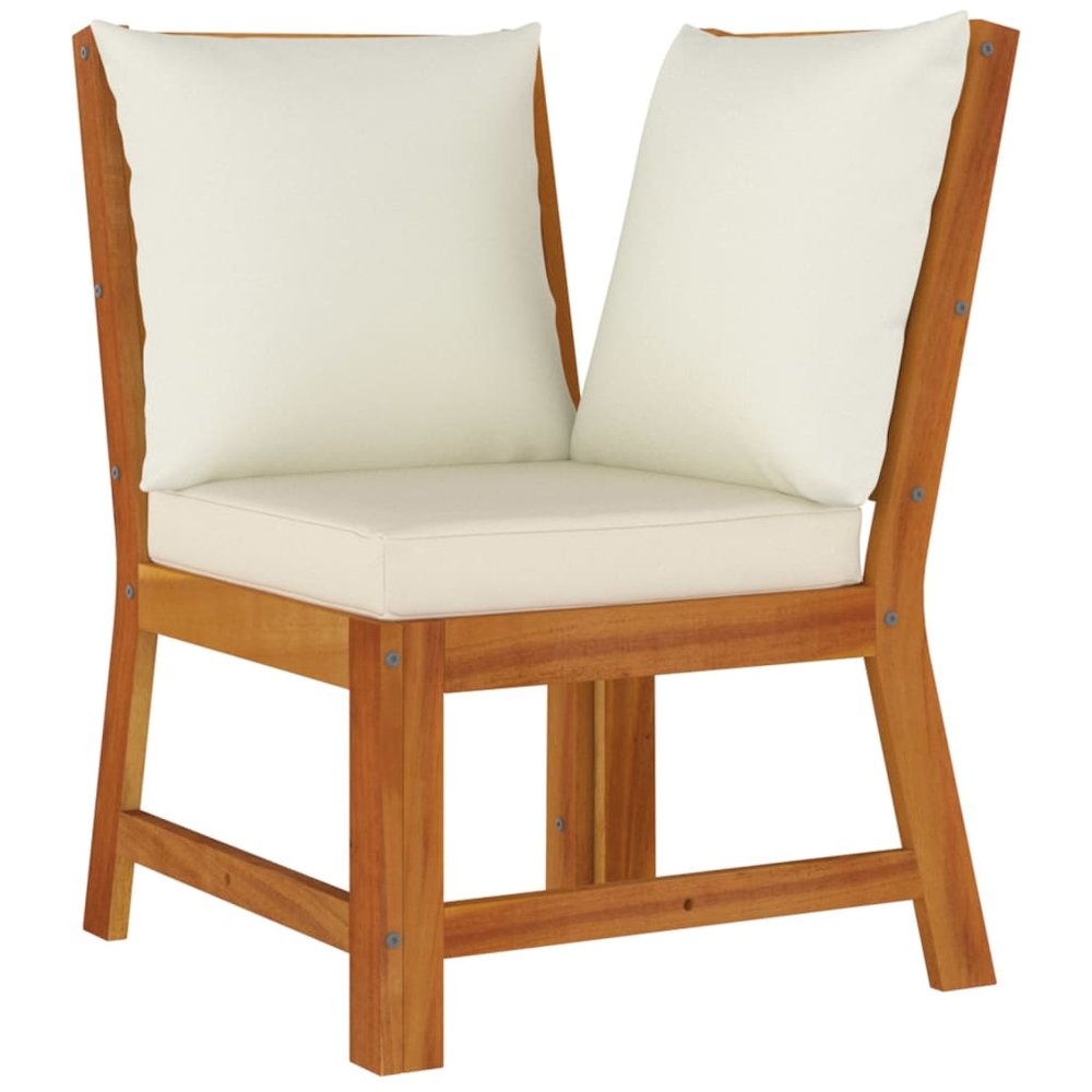 Patio Dining Set Cream White, Wood Solid Acacia Wood, 100% Polyester. Picture 6
