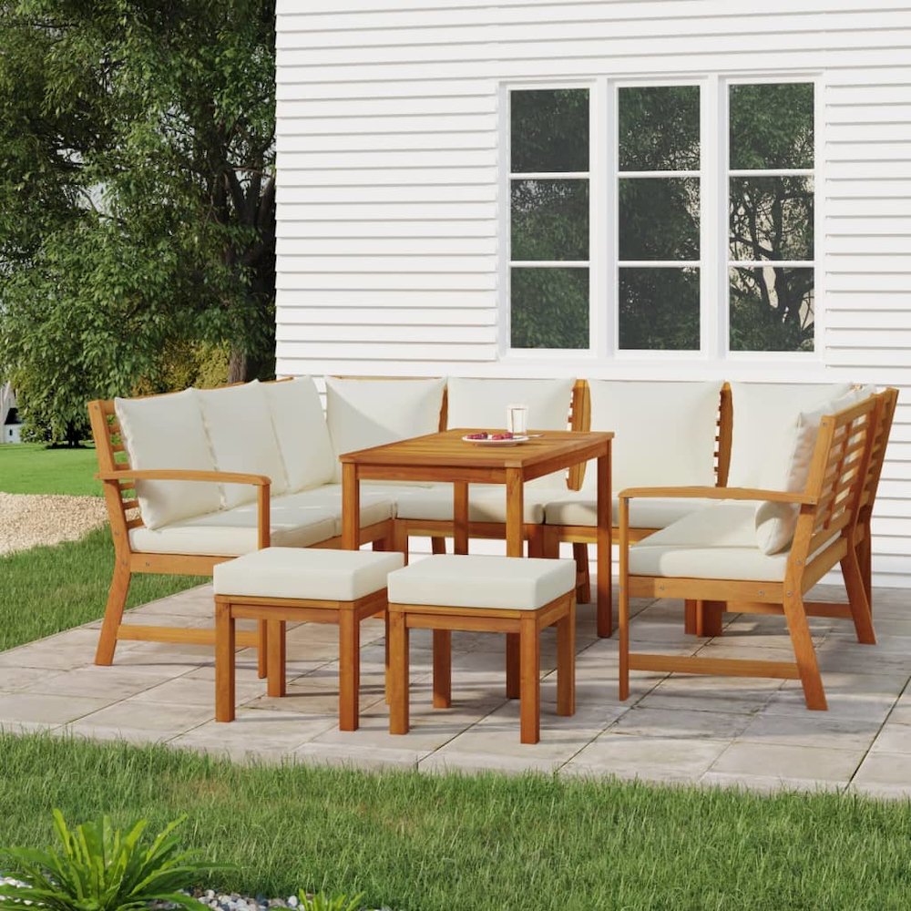 Garden Dining Set Brown Solid Acacia wood Large Modular. Picture 1