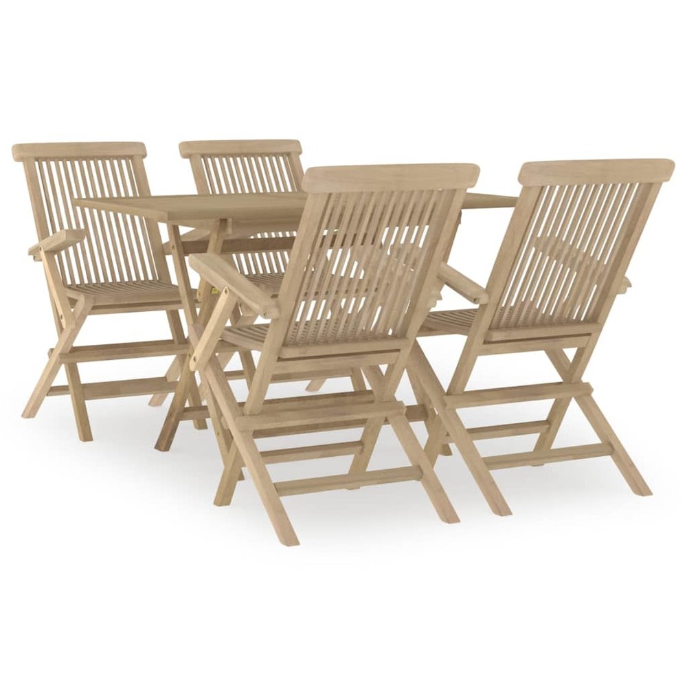 Garden Dining Set Grey Solid teak wood 5-piece set Foldable. Picture 2