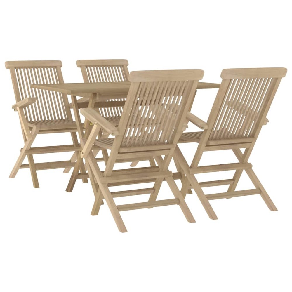 Garden Dining Set Grey Solid teak wood 5-piece set Foldable. Picture 3