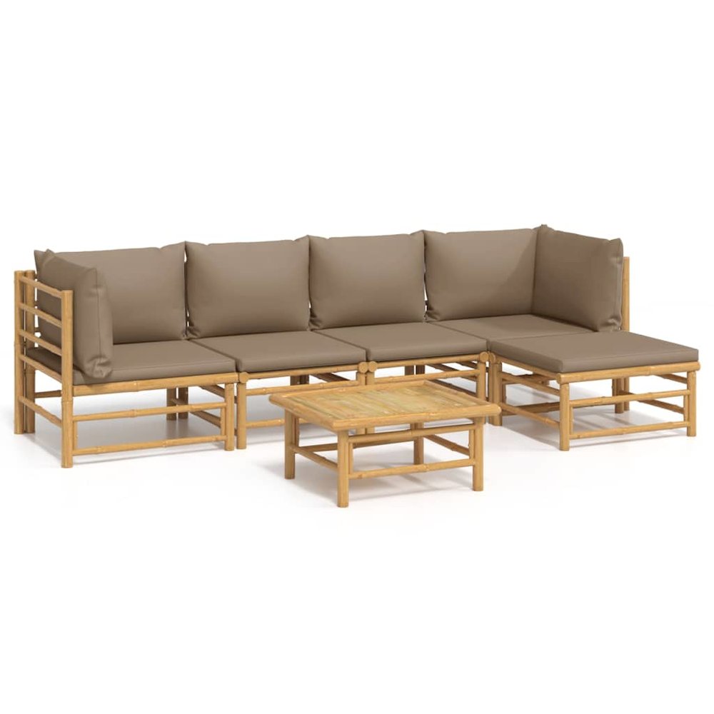 Garden Lounge Set Taupe Bamboo 6-piece set Modular. Picture 2