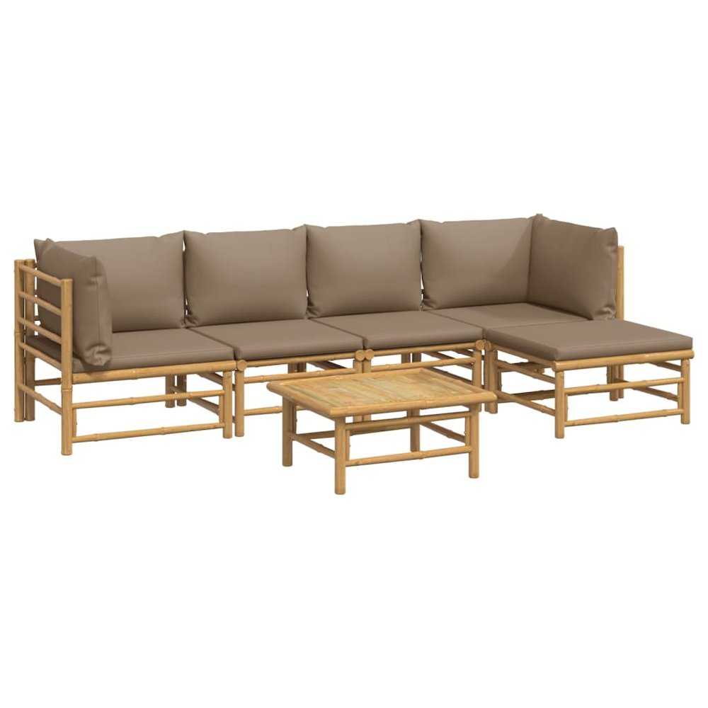 Garden Lounge Set Taupe Bamboo 6-piece set Modular. Picture 3