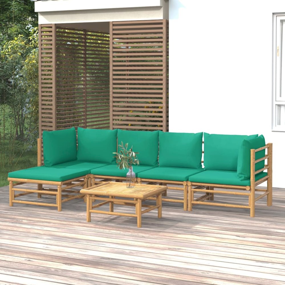 Garden Lounge Set Natural Bamboo Bamboo 6 Piece Modular. Picture 1