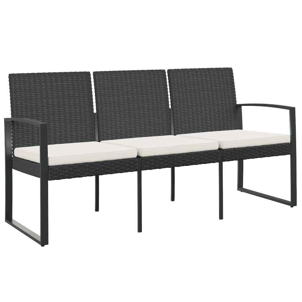 3-seater Garden Bench Black Polypropylene 3-Seater Durable. Picture 2