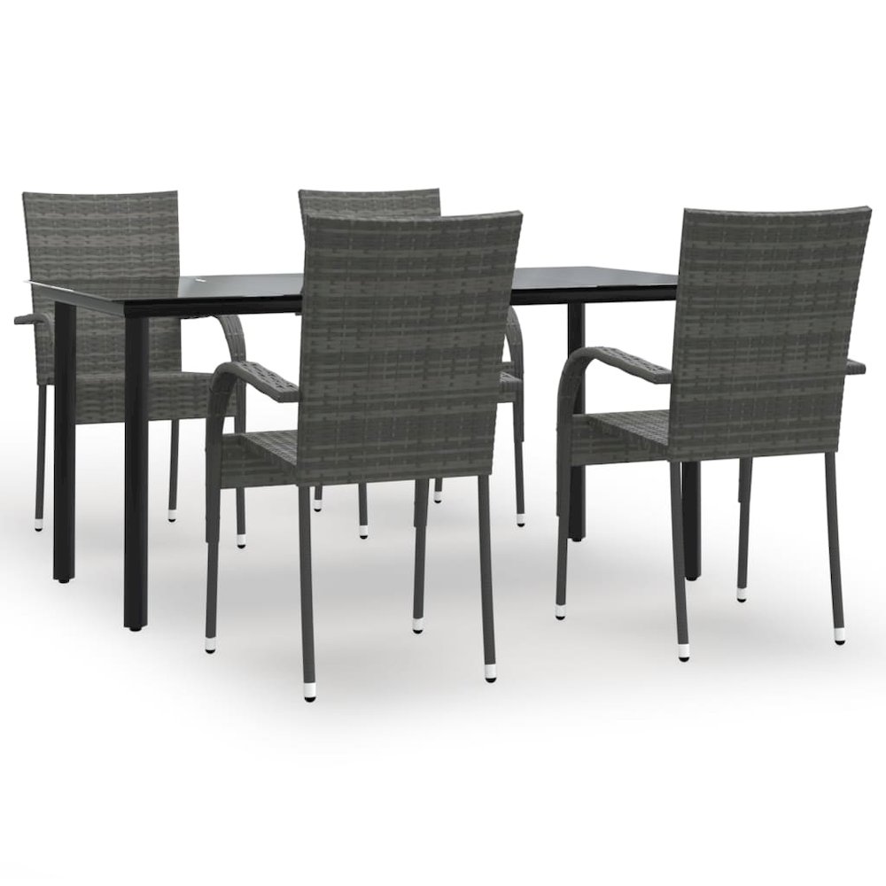 Garden Dining Set Grey PE rattan, powder-coated steel, tempered glass. Picture 2