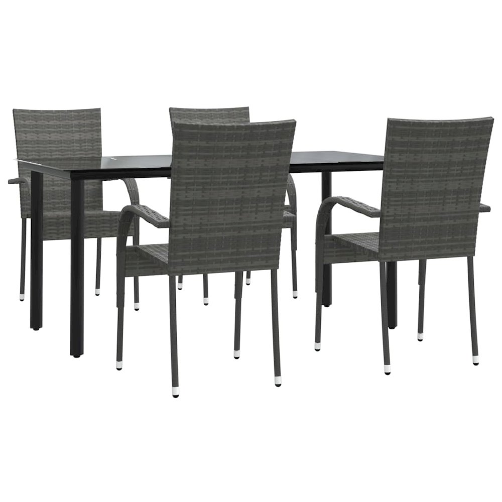 Garden Dining Set Grey PE rattan, powder-coated steel, tempered glass. Picture 3