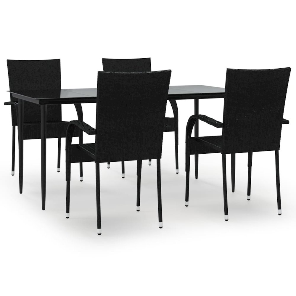Garden Dining Set Black Poly Rattan Standard Foldable. Picture 2