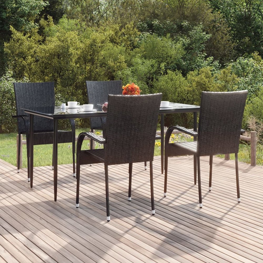 Garden Dining Set Black Poly Rattan Standard Foldable. Picture 1
