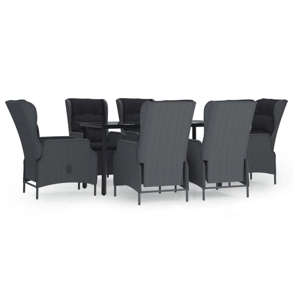 Garden Dining Set Dark Grey Poly Rattan Large Adjustable Armrests. Picture 2