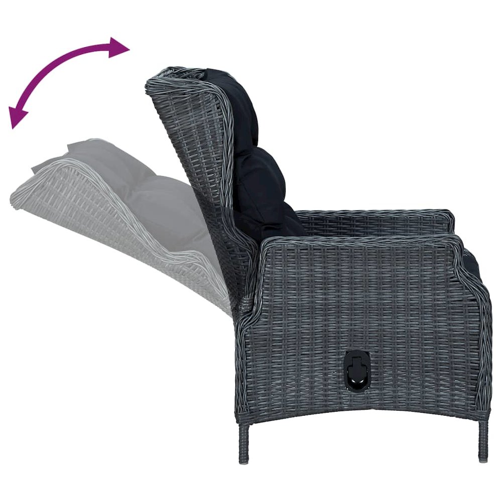 Garden Dining Set Dark Grey Poly Rattan Large Adjustable Armrests. Picture 6