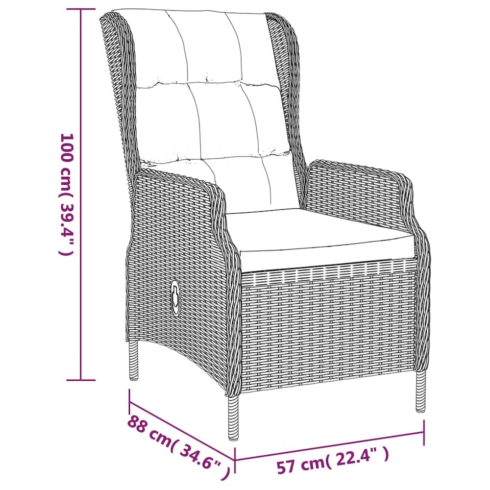 Garden Dining Set Dark Grey Poly Rattan Large Adjustable Armrests. Picture 11