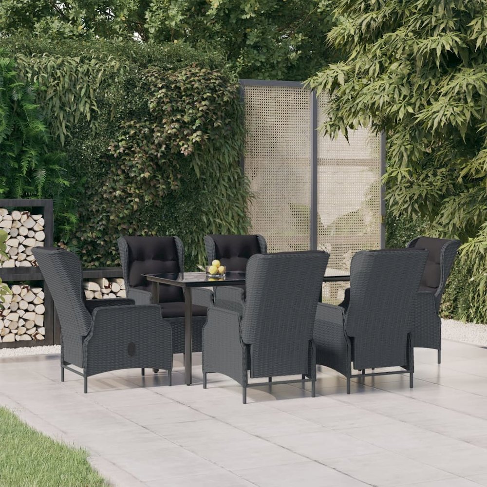 Garden Dining Set Dark Grey Poly Rattan Large Adjustable Armrests. Picture 1