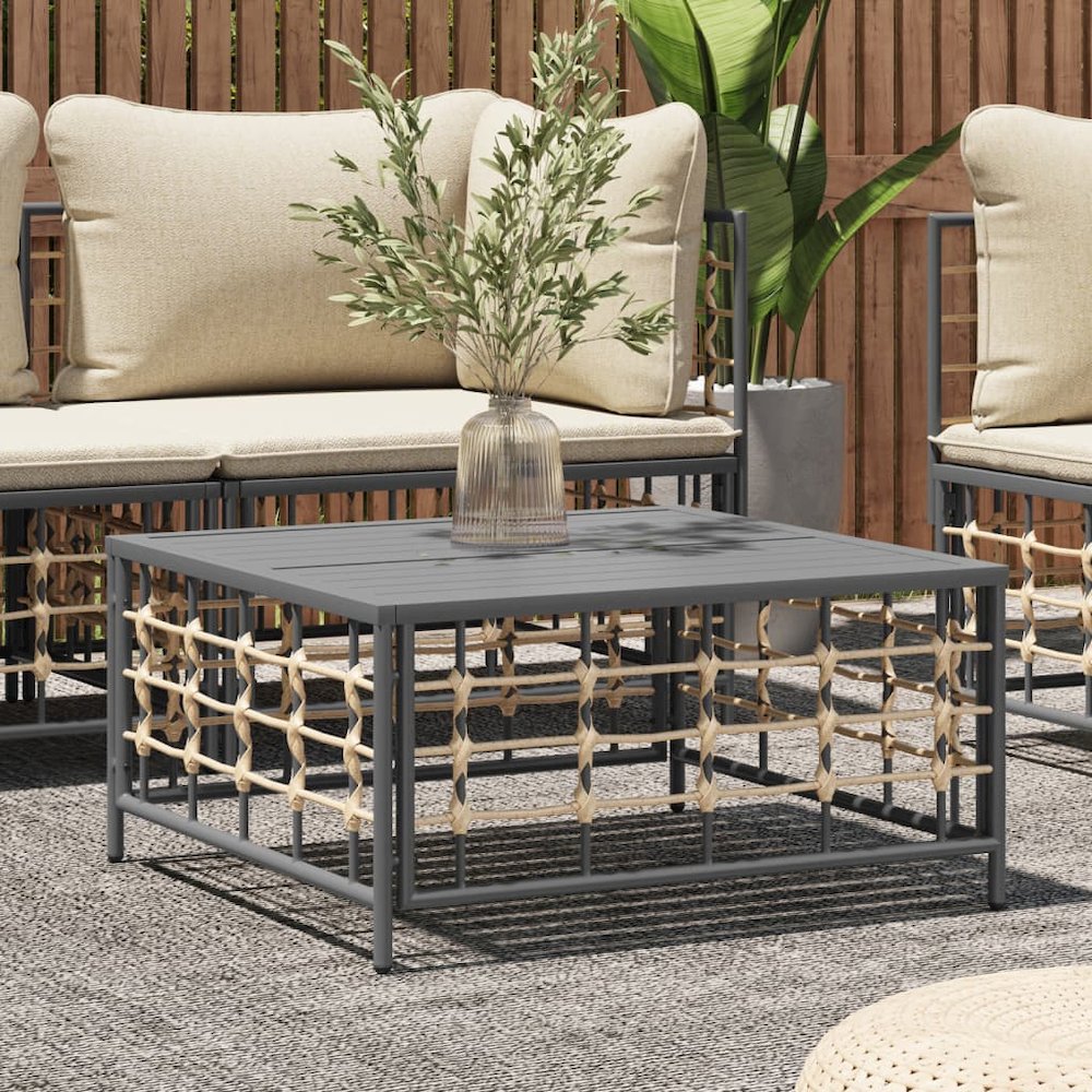 Garden Table Anthracite PE rattan, powder-coated steel. Picture 1