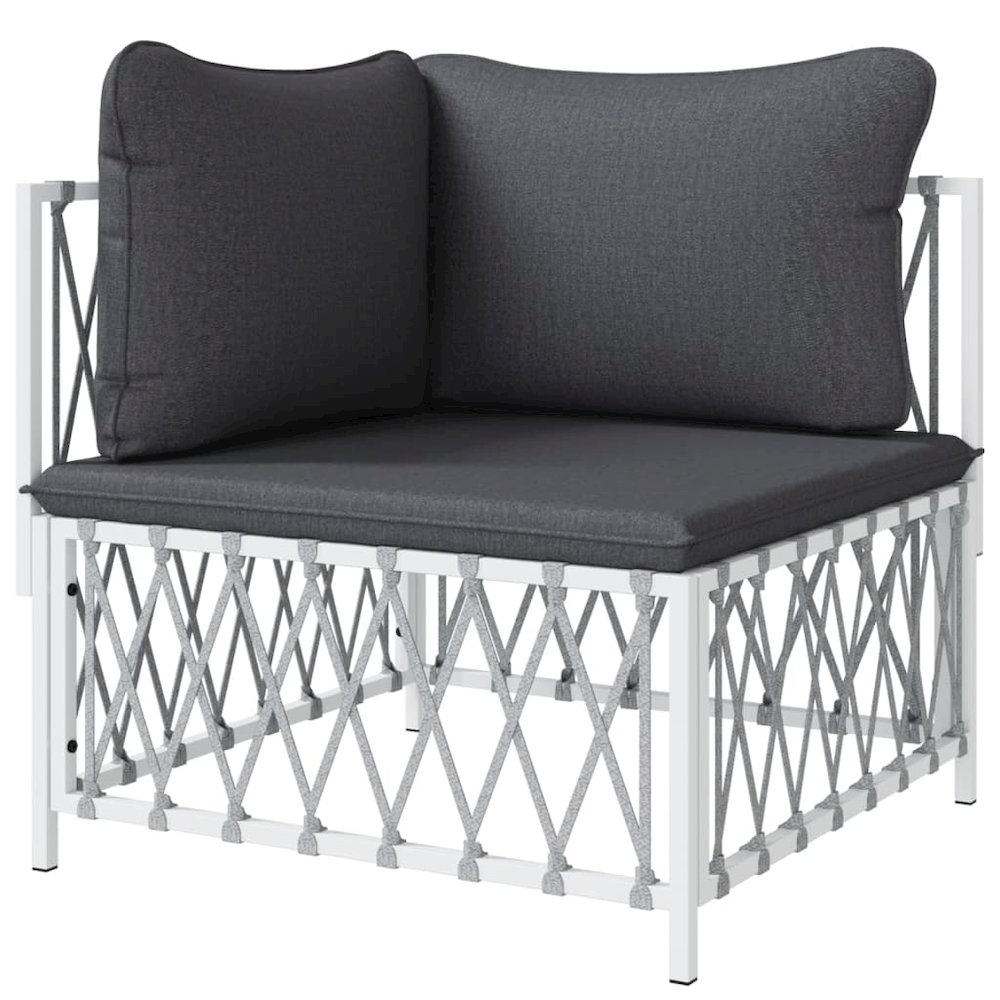 Garden Corner Sofa White Woven fabric, powder-coated steel, textilene. Picture 5