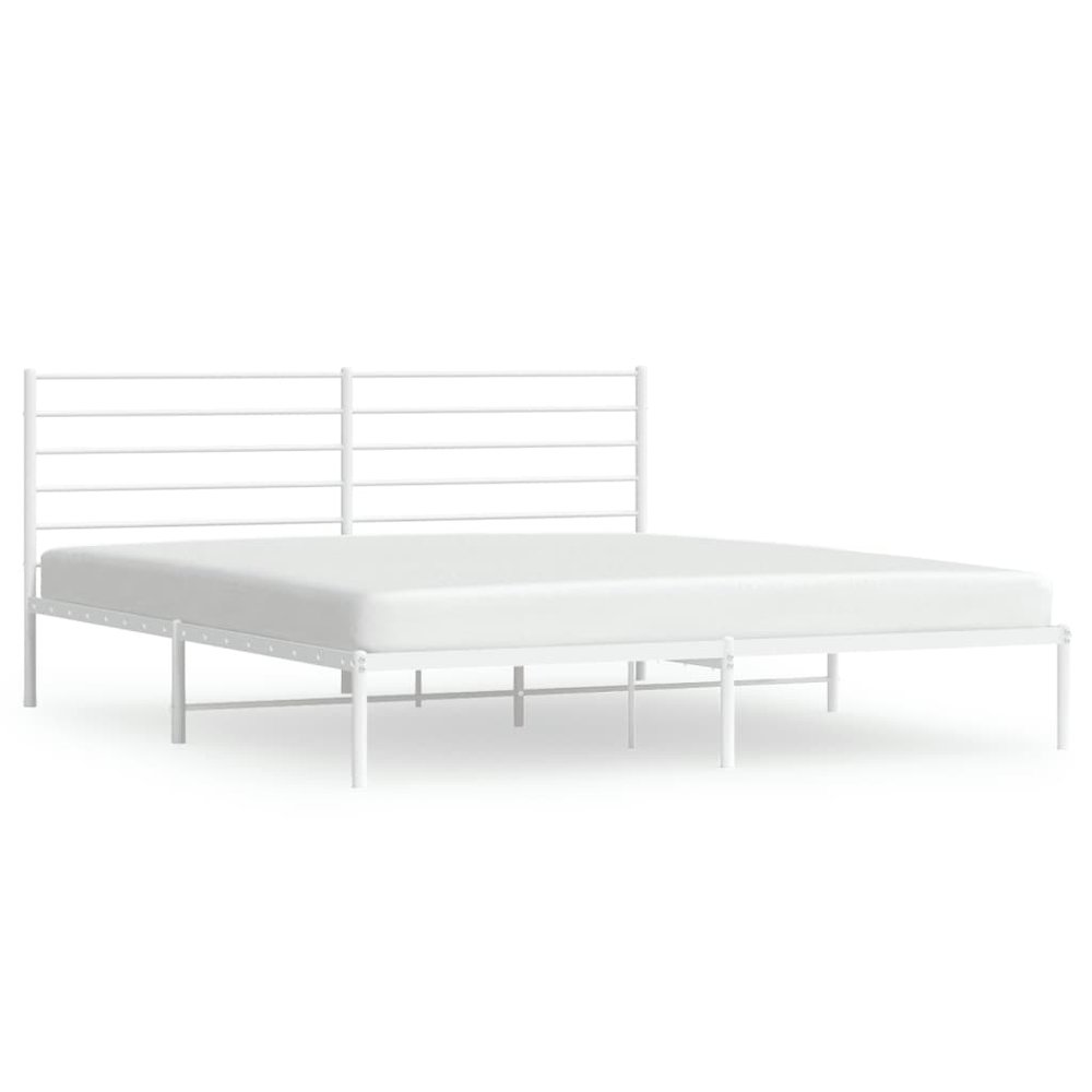 Bed Frame White Steel Double Bed Bed Frame Rectangular. Picture 2