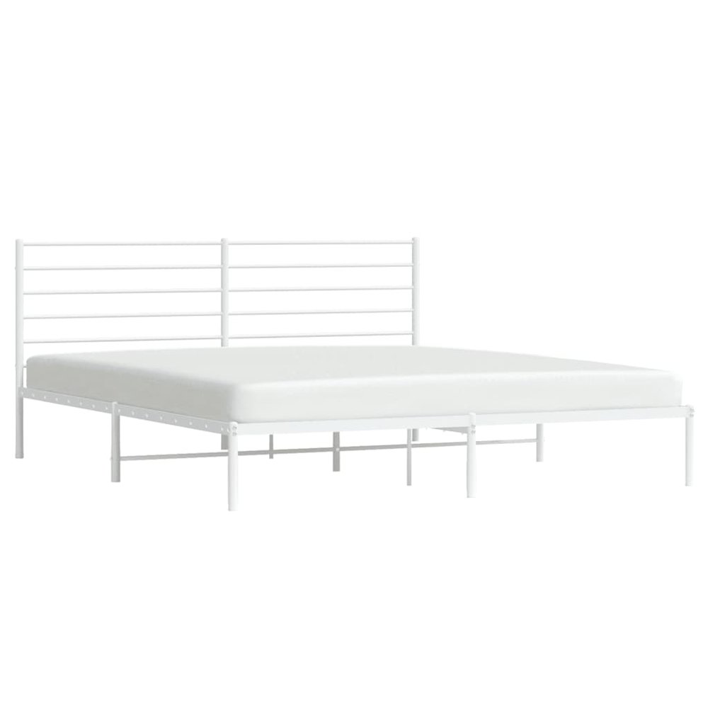 Bed Frame White Steel Double Bed Bed Frame Rectangular. Picture 4