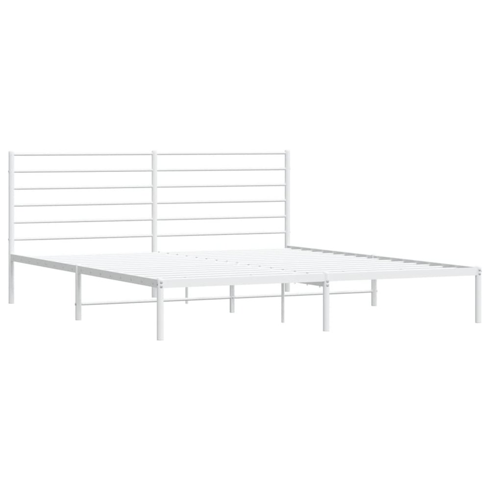 Bed Frame White Steel Double Bed Bed Frame Rectangular. Picture 5