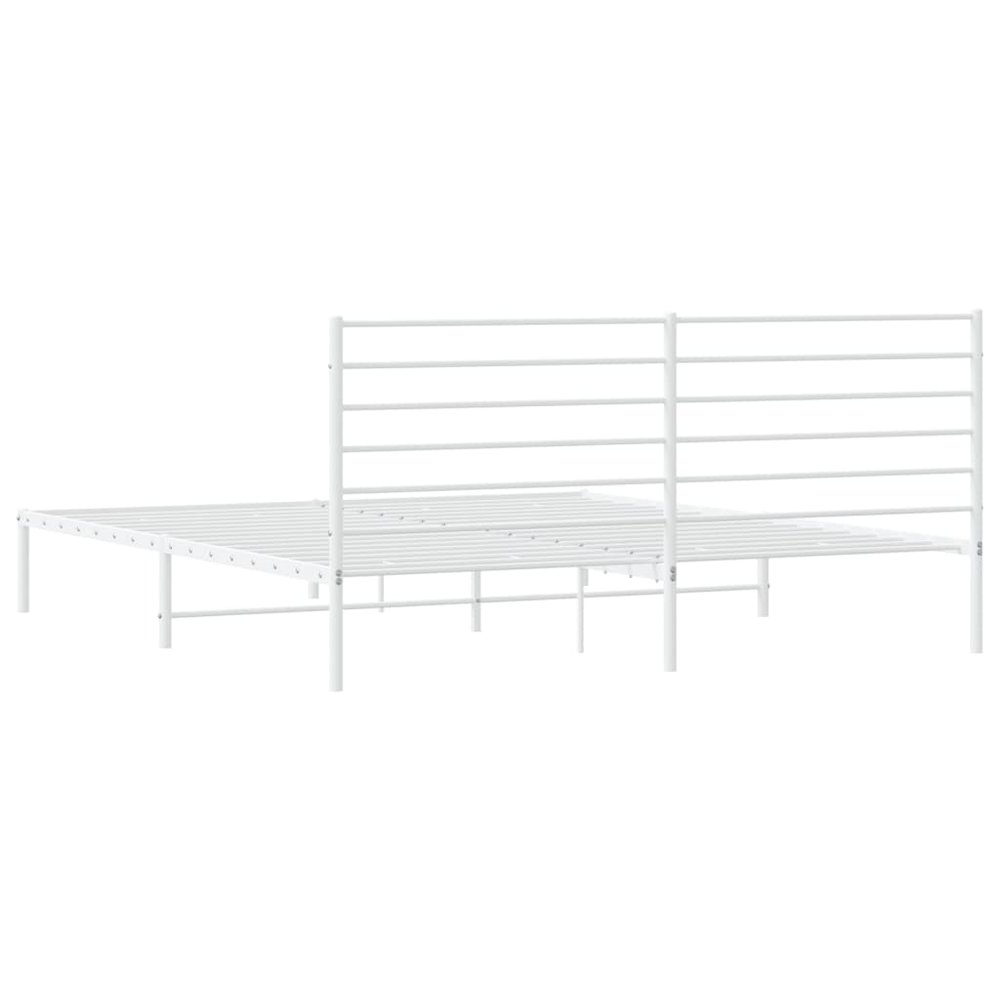 Bed Frame White Steel Double Bed Bed Frame Rectangular. Picture 8