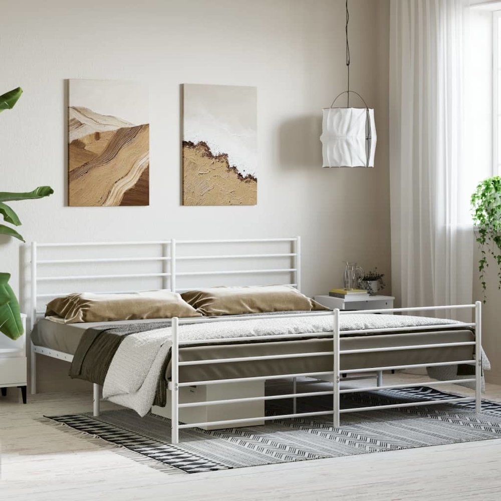 Bed Frame White Steel 76 x 80 in Extra Long Bed Frame. Picture 3