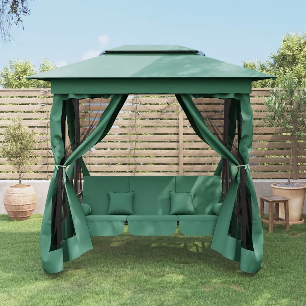 Garden Gazebo Green Powder-coated steel Large. Picture 1