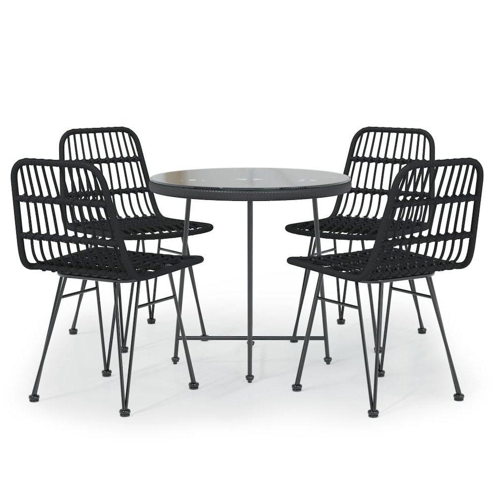 5 Piece Patio Dining Set Black Poly Rattan. Picture 2