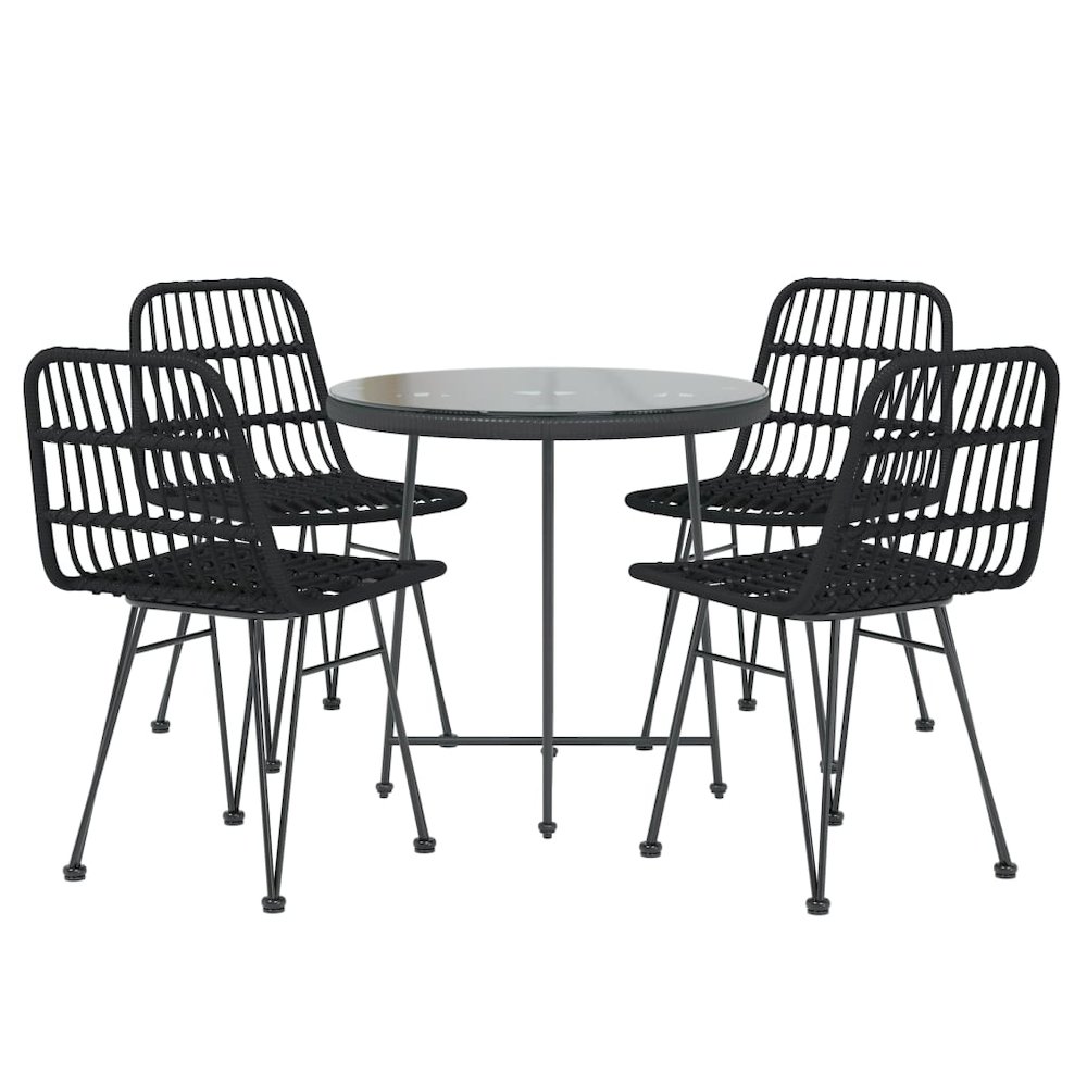 5 Piece Patio Dining Set Black Poly Rattan. Picture 3