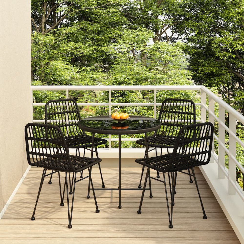 5 Piece Patio Dining Set Black Poly Rattan. Picture 1