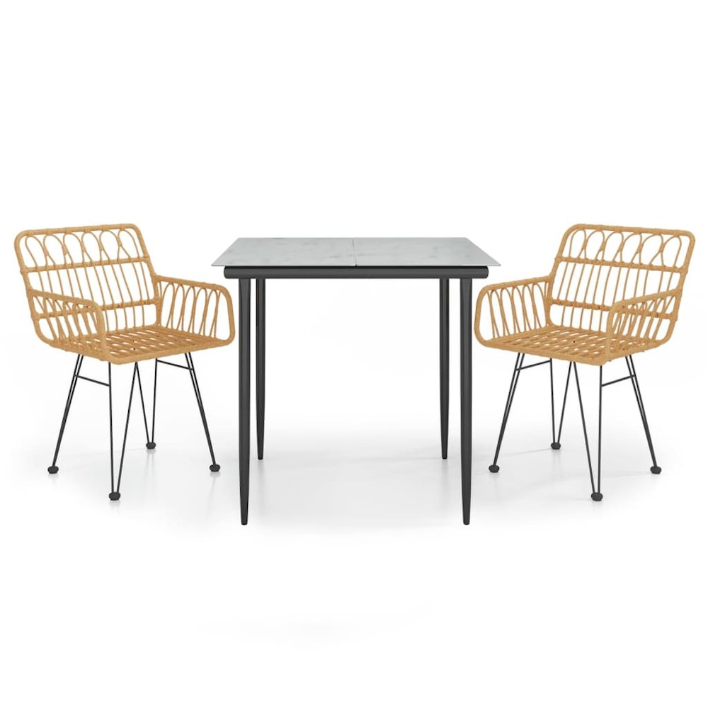 Garden Dining Set Black Steel, Tempered Glass, Polyethylene Medium. Picture 2
