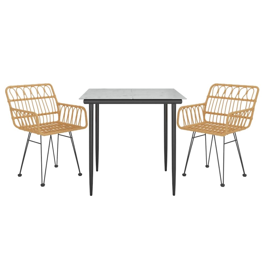 Garden Dining Set Black Steel, Tempered Glass, Polyethylene Medium. Picture 3