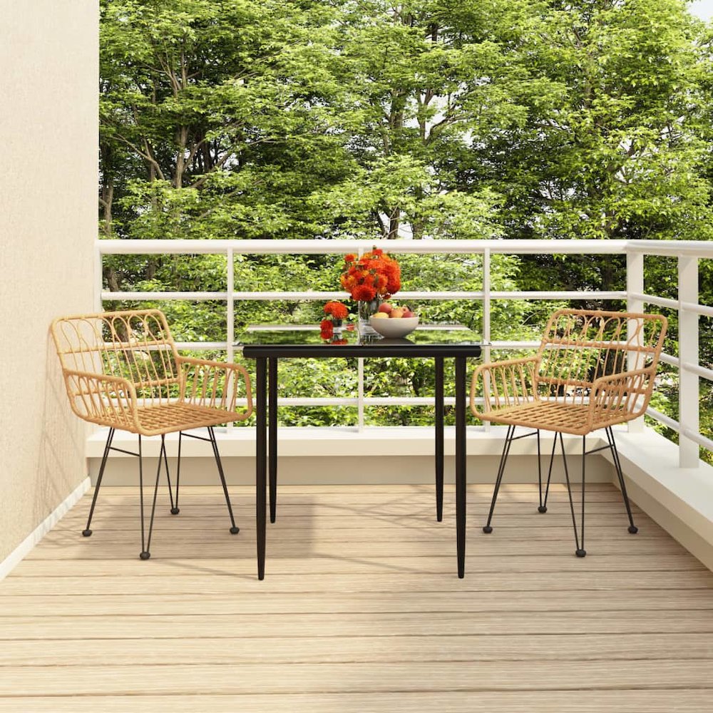 Garden Dining Set Black Steel, Tempered Glass, Polyethylene Medium. Picture 1