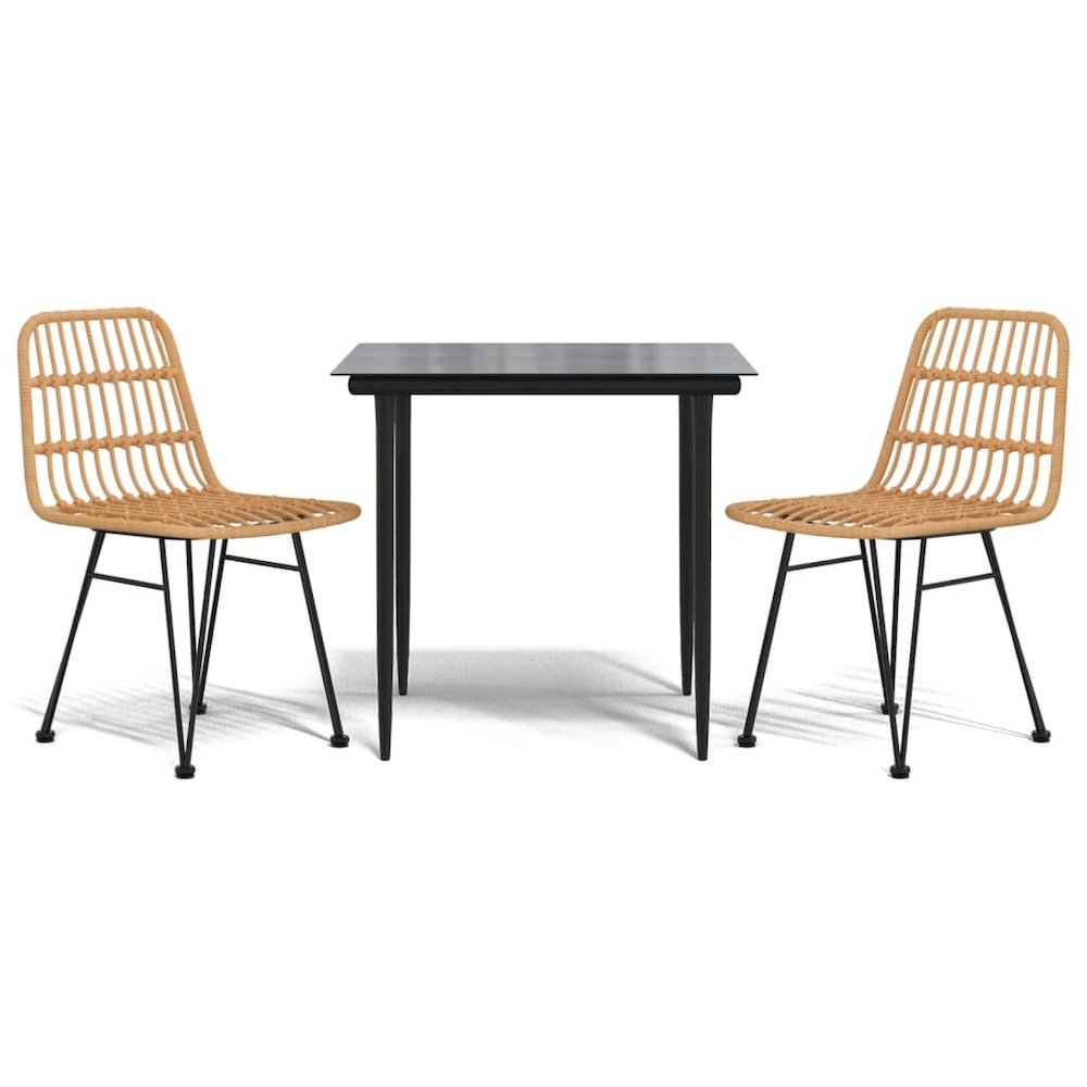 Garden Dining Set Black Steel, polyethylene, tempered glass. Picture 2