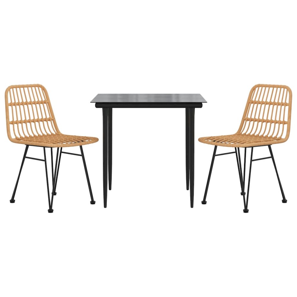 Garden Dining Set Black Steel, polyethylene, tempered glass. Picture 3
