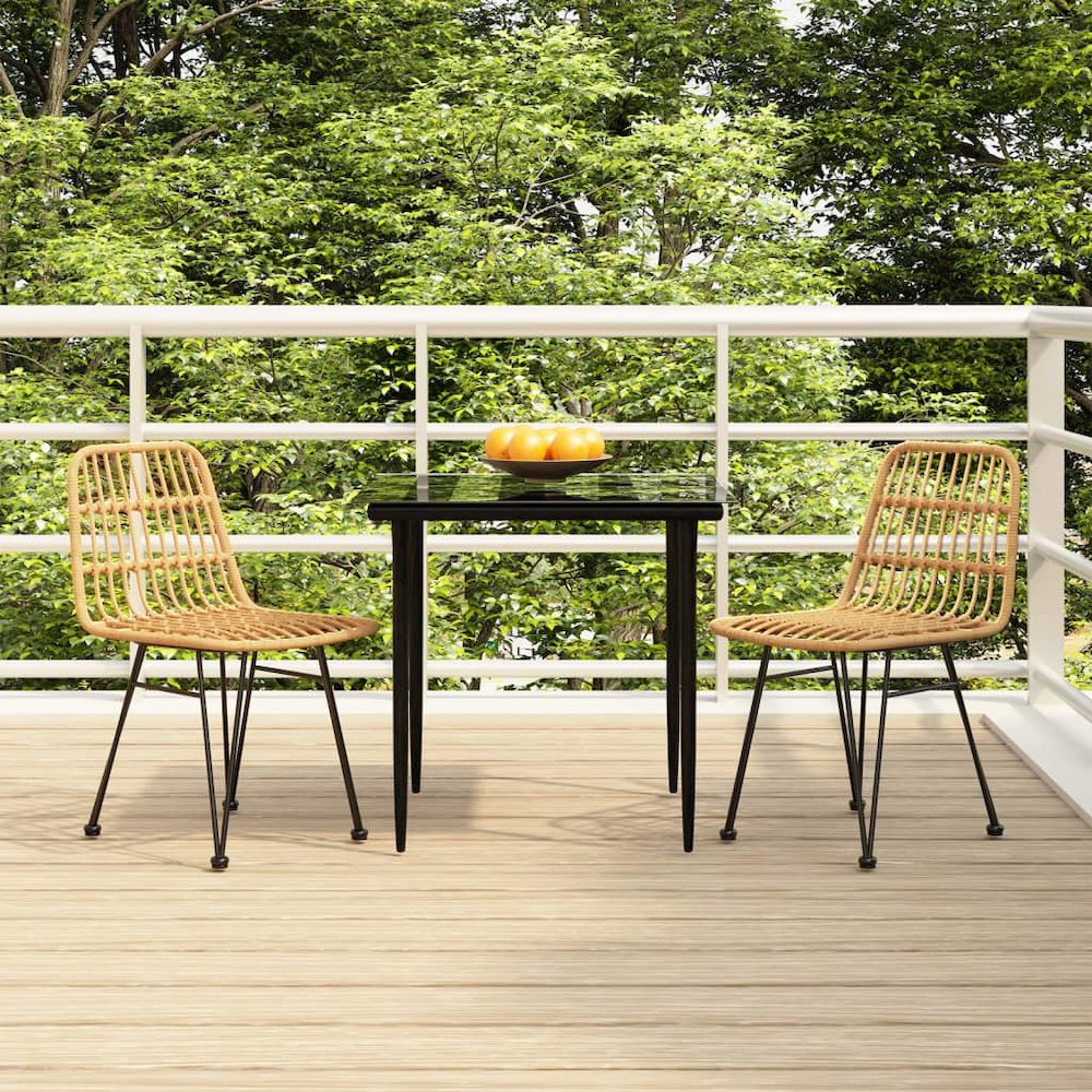 Garden Dining Set Black Steel, polyethylene, tempered glass. Picture 1