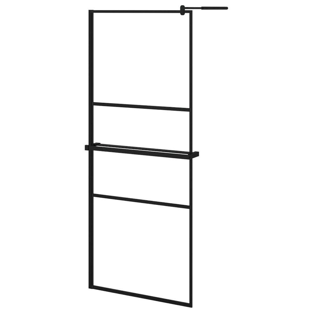 Walk-in Shower Wall with Shelf Black 31.5"x76.8" ESG Glass&Aluminum. Picture 2