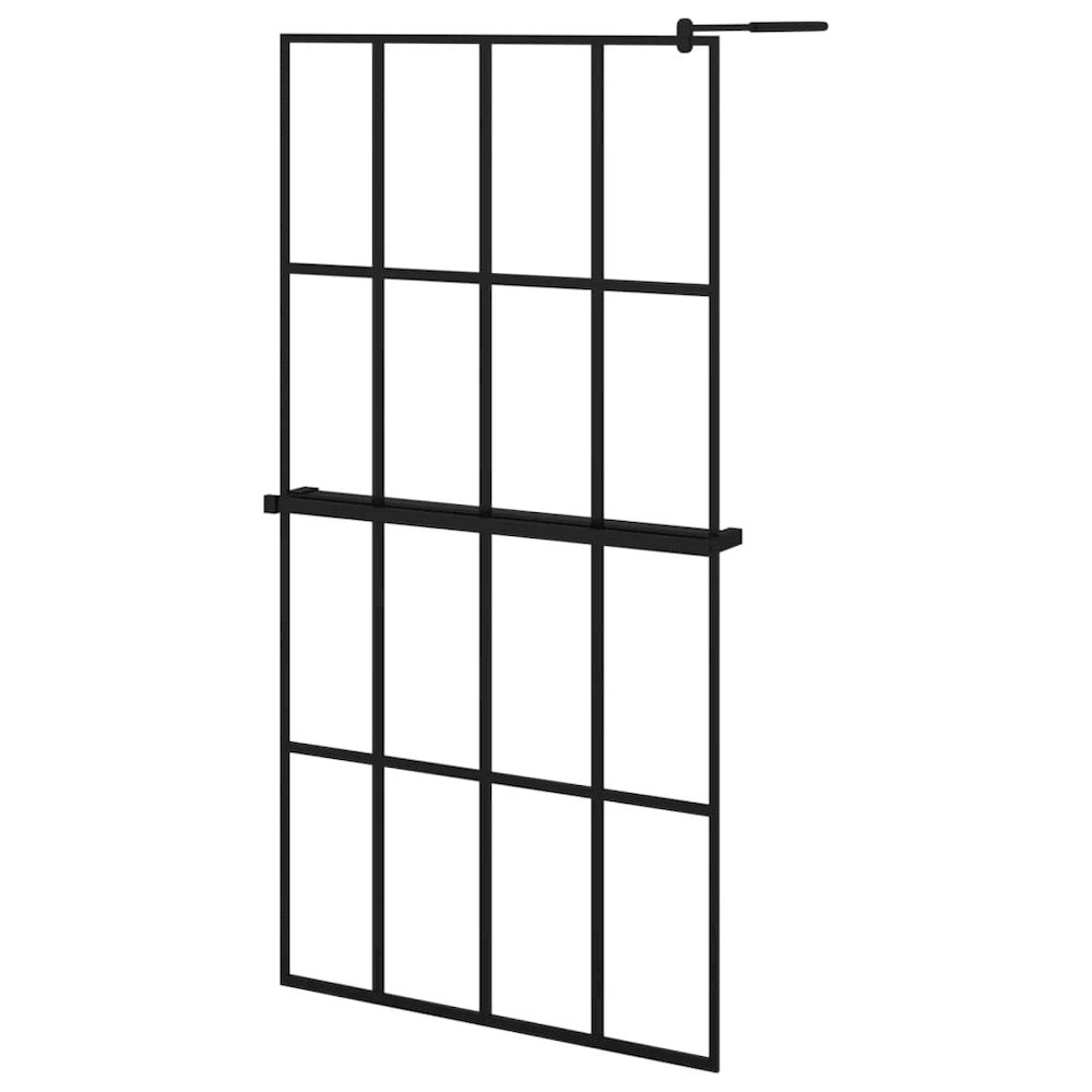 Walk-in Shower Wall with Shelf Black 39.4"x76.8" ESG Glass&Aluminum. Picture 2