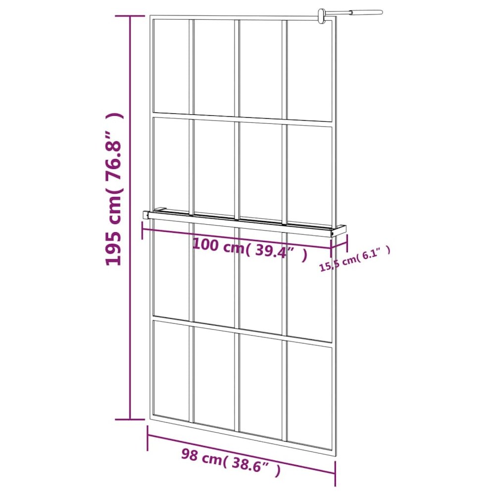 Walk-in Shower Wall with Shelf Black 39.4"x76.8" ESG Glass&Aluminum. Picture 12