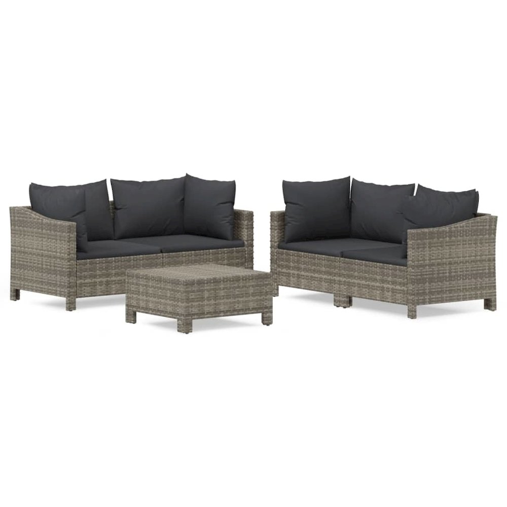 5 Piece Patio Lounge Set with Cushions Gray Poly Rattan. Picture 2