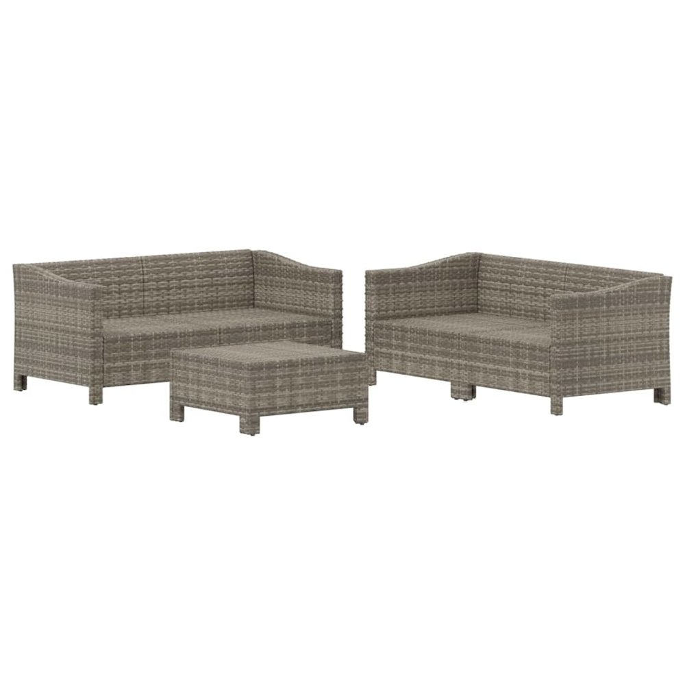 5 Piece Patio Lounge Set with Cushions Gray Poly Rattan. Picture 4