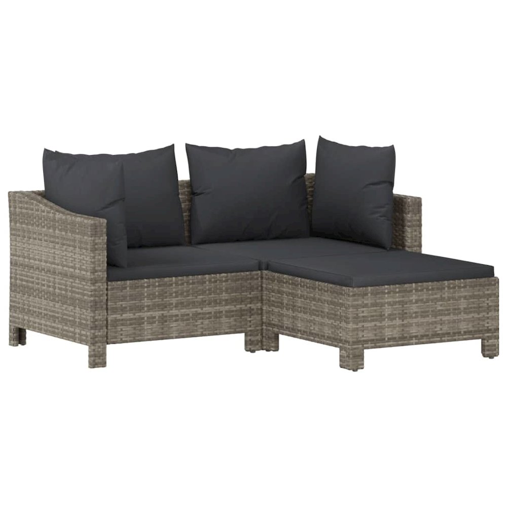 5 Piece Patio Lounge Set with Cushions Gray Poly Rattan. Picture 6