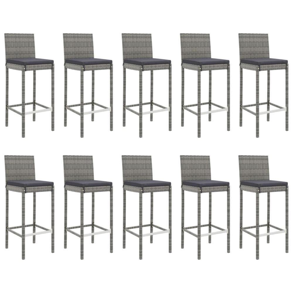 11 Piece Patio Bar Set with Cushions Gray Poly Rattan. Picture 3