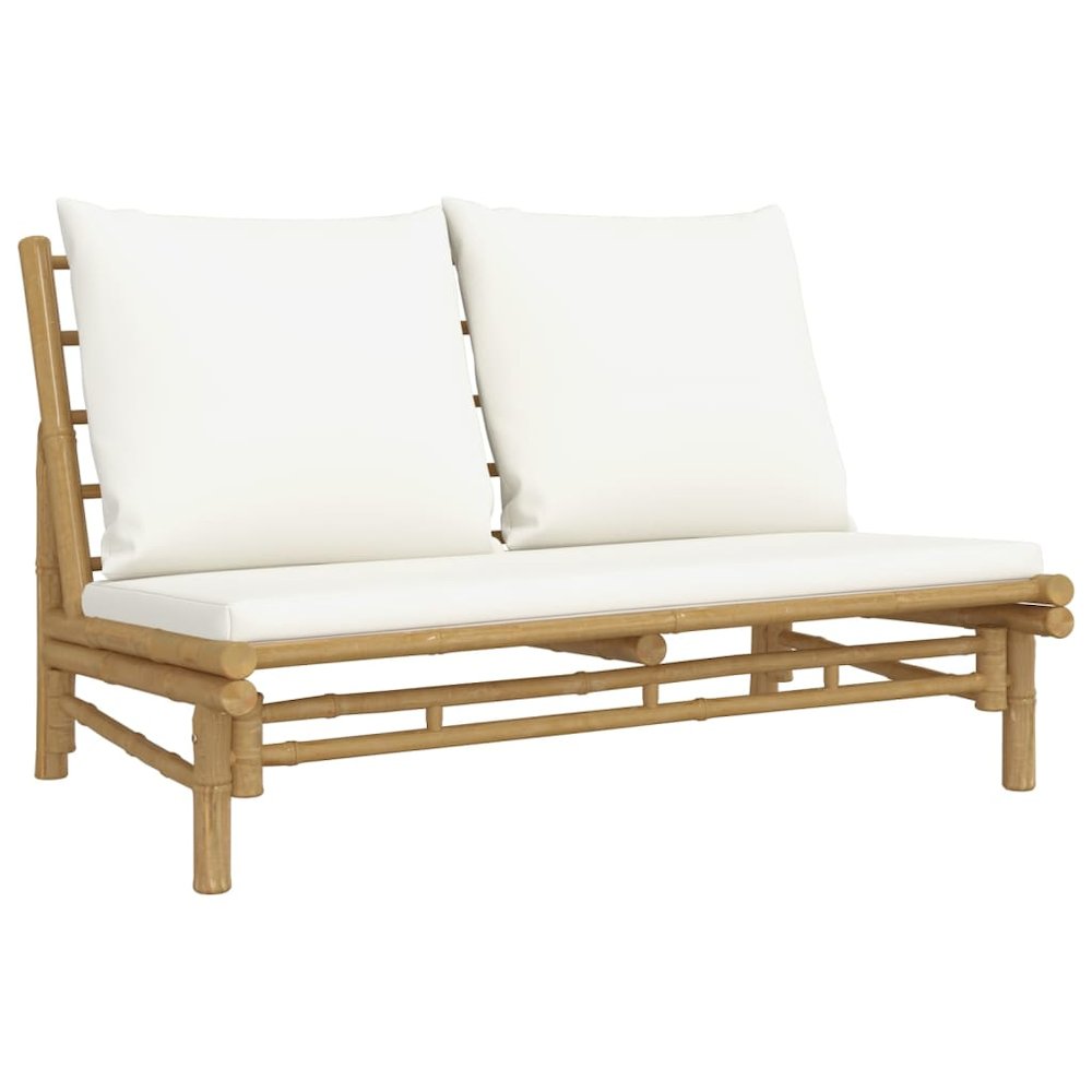 Garden Bench Natural Bamboo, Cream White Bamboo, Polyester (cushions). Picture 2