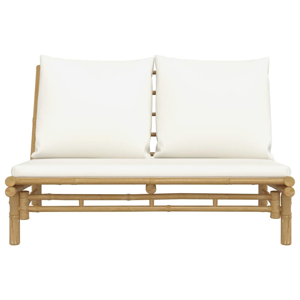 Garden Bench Natural Bamboo, Cream White Bamboo, Polyester (cushions). Picture 3