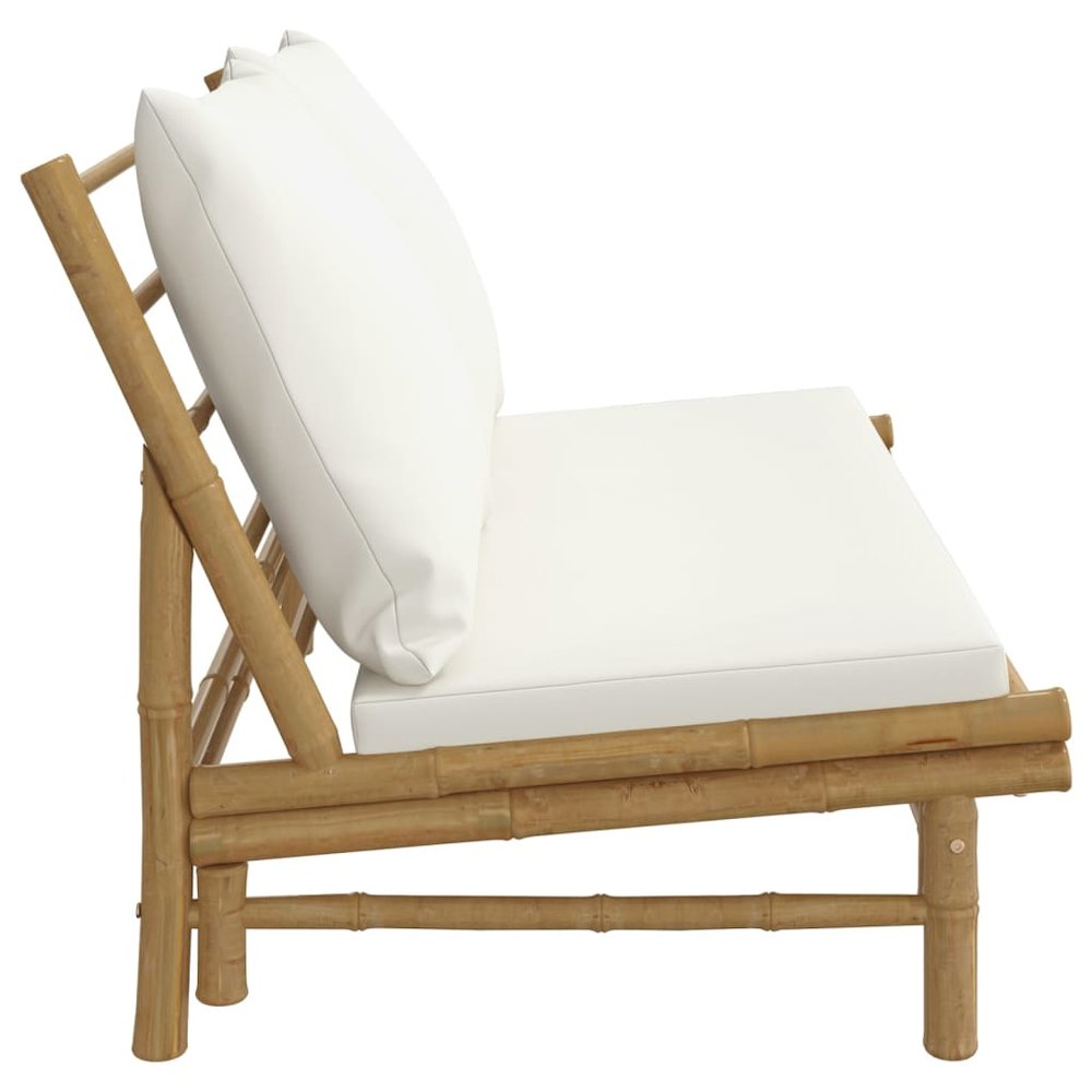 Garden Bench Natural Bamboo, Cream White Bamboo, Polyester (cushions). Picture 4