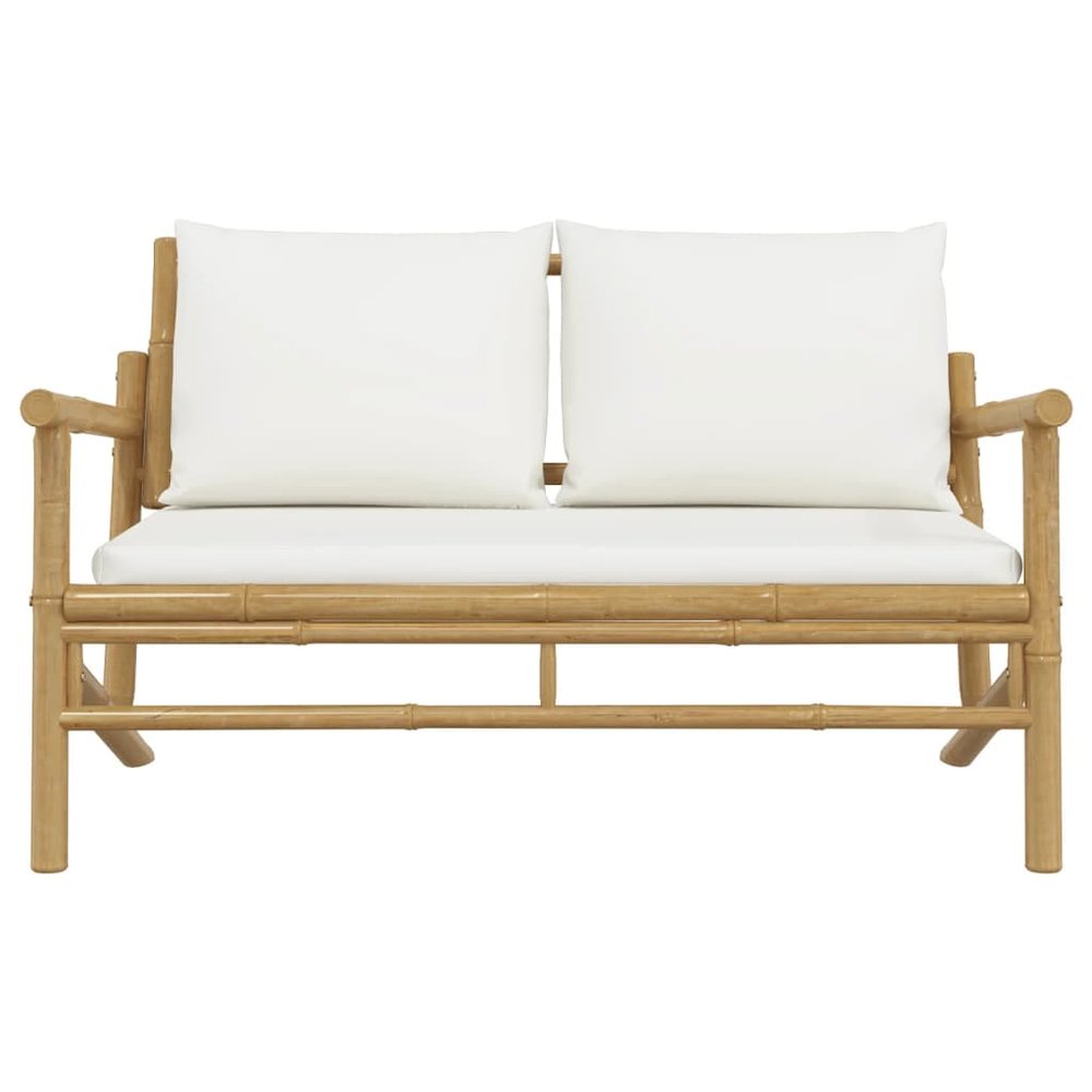 Garden Bench Natural Bamboo, Cream White Bamboo. Picture 3