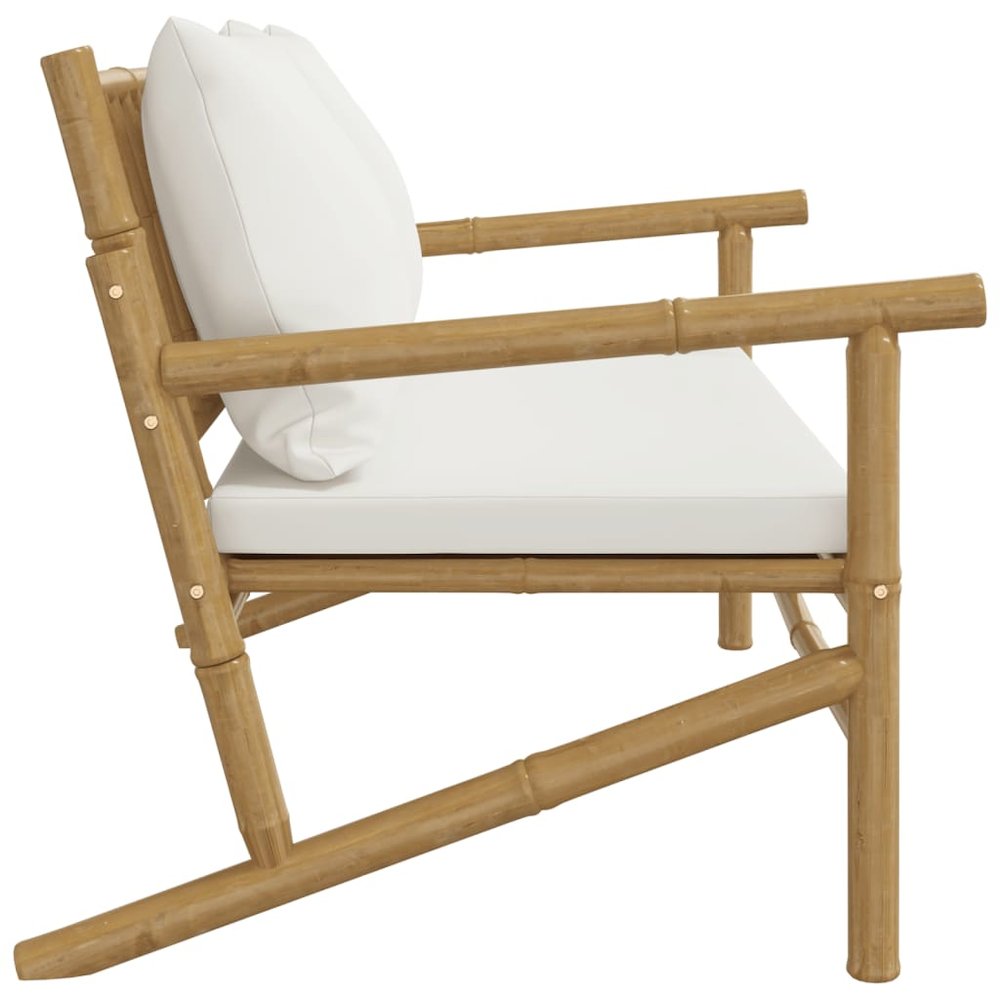 Garden Bench Natural Bamboo, Cream White Bamboo. Picture 4
