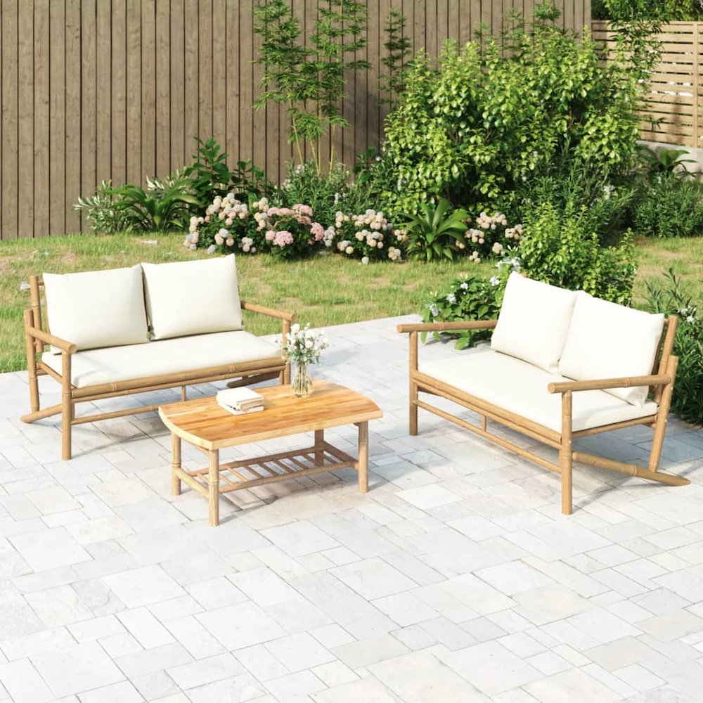 Garden Bench Natural Bamboo, Cream White Bamboo. Picture 1