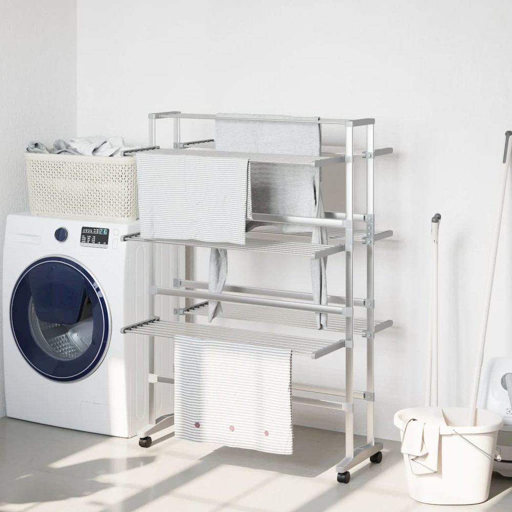 Laundry Drying Rack with Wheels 35"x25.2"x50.8" Aluminum. Picture 1