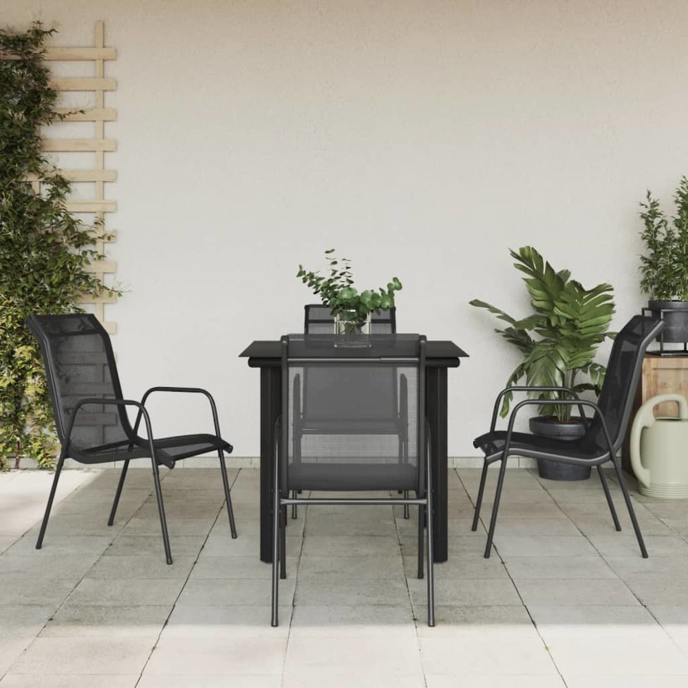 Garden Dining Set Black and Dark Grey. Picture 1